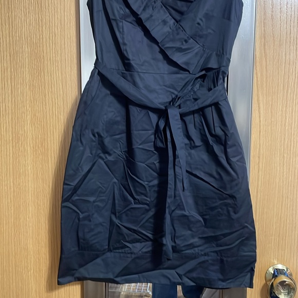 Ann Taylor Loft Petites black V neck dress with pleated collar size 10P cotton - Picture 3 of 14